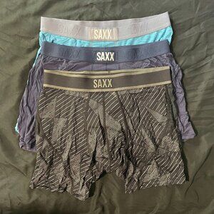 Saxx Men's Boxer Briefs Kinetic Ultra Black Indigo Blue Lot of 3 - Size Medium